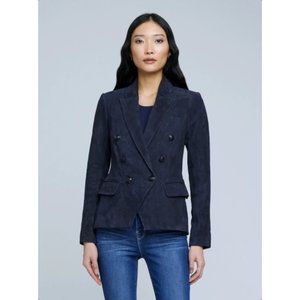 L'AGENCE Kenzie Suede Leather Blazer Jacket in Blue - Size 0